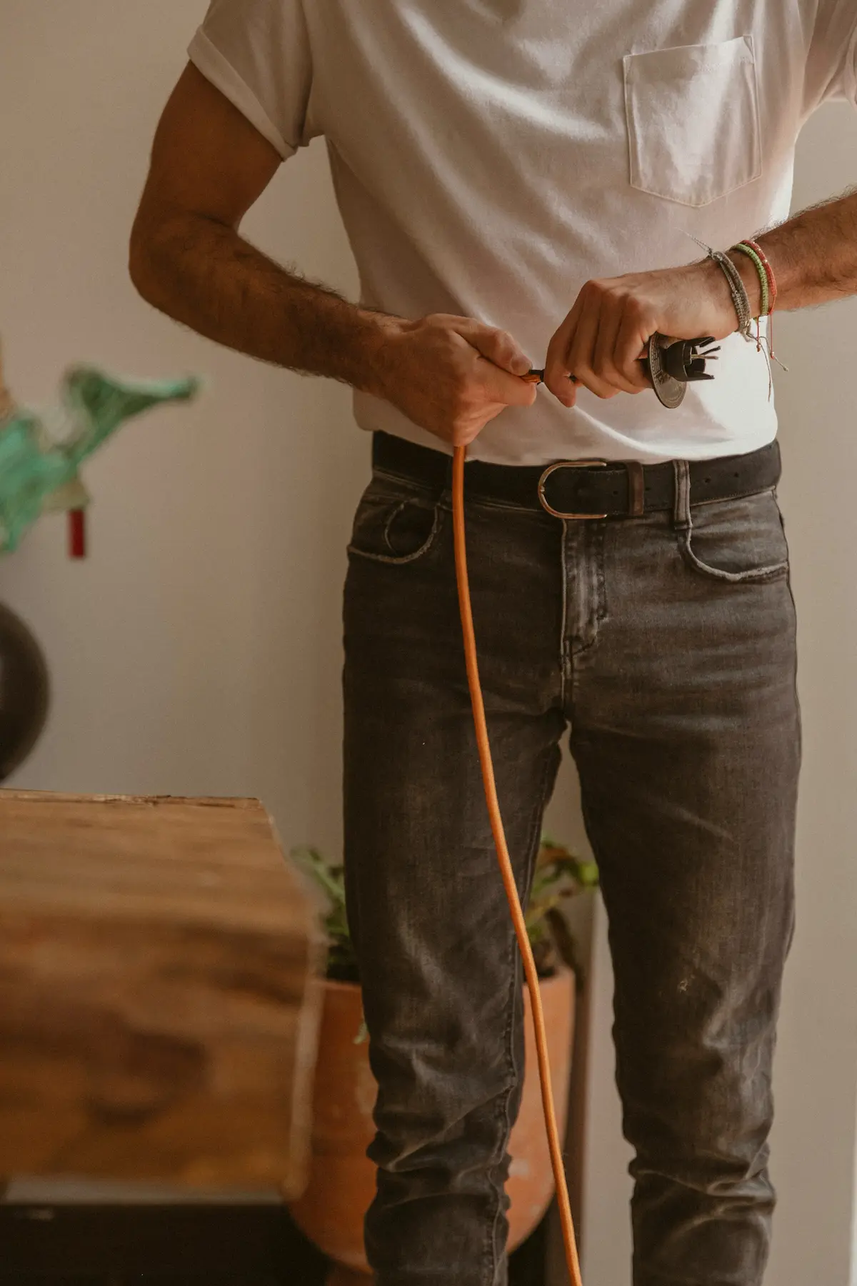 Using a drill during interior assembly work